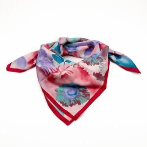 Art of Scarf Tie Rack Floral Watercolor 80s Chiffon Square Scarf Made in Italy